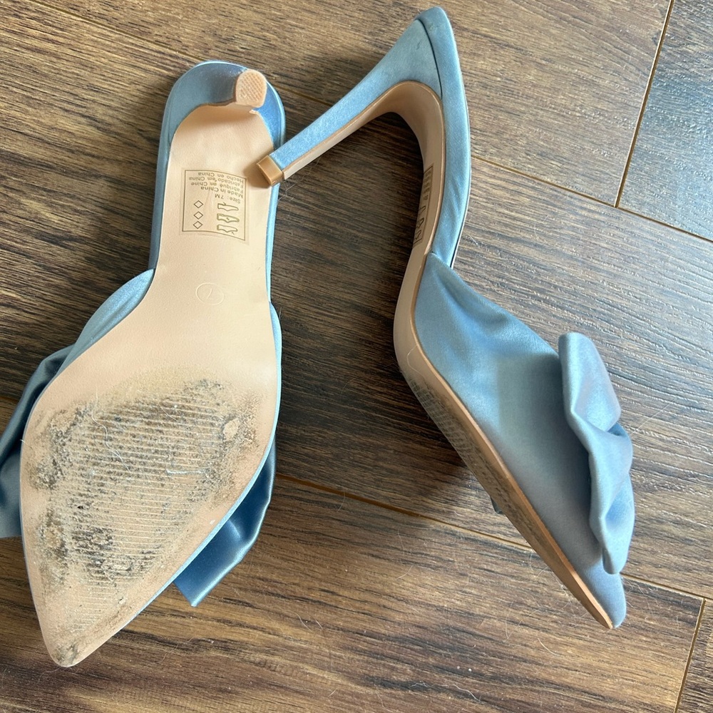 Bridal Blue Satin Heels with Bow Detail